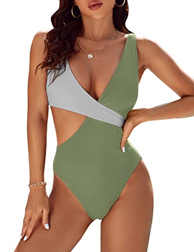 Blooming Jelly Womens One Piece Cutout Swimsuits Sexy High Cut Bathing Suits Cheeky Color Block Monokini
