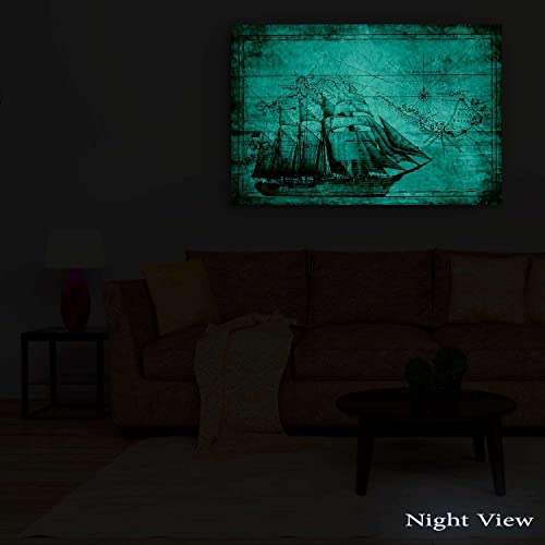 Startonight Canvas Wall Art - World Map Brown, Old Vintage Retro Maps Picture For Office Framed 32 X 48 Inches #TOP4