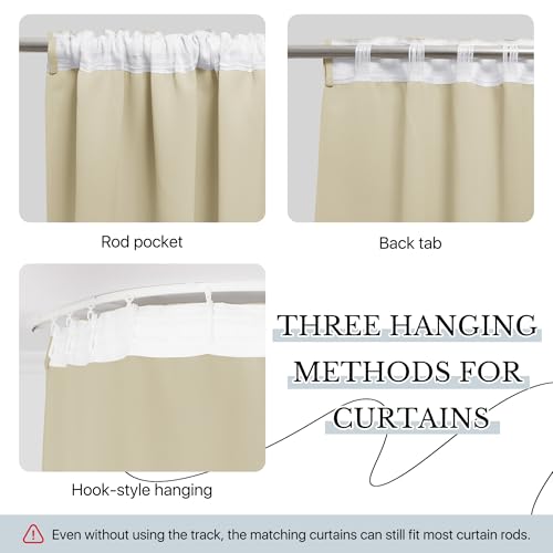 Image of RYB HOME Blackout Extra Wide Room Divider Curtains with Flexible Silent Ceiling Track Wall Mount, Thermal Insulated Curtain with Hooks for Living Room /Bedroom /Theater, Beige, W180 x L84, 1 Panel