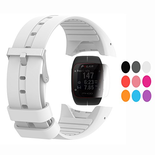 TUSITA Strap + Screen Protector for Polar M400 / M430, Replacement Silicone Strap Bracelet Wristband Accessory for Polar GPS Watch (White)