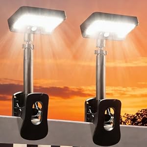 AURIVEE® Solar Zaunleuchten mit Bewegungsmelder 2er Pack, 92 LEDs 600LM Solar Gartenleuchten & Terassenleuchten, Clip-On 360° Verstellbar mit Type-C Ladung für Außenbereich, Tor, Dachrinne und Camping