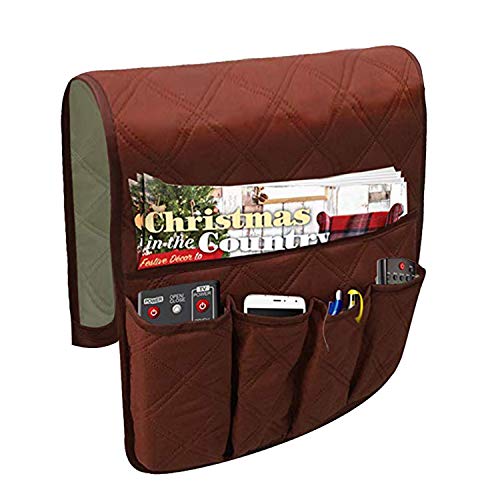 Sofa Armrest Organizer, Cotton Couch Arm Chair Caddy with 5 Pockets,Remote Control Holder, Magazines Holder,Draped Over Sofa, Couch, Recliner Armrest