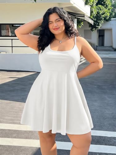 Image of WDIRARA Women's Plus Size Spaghetti Strap Sleeveless Flared Hem A Line Cami Dress