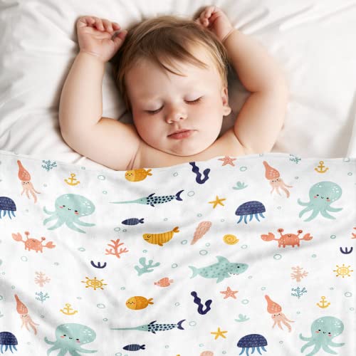 Toddler Baby Blanket For Boys And Girls, Lovely Ocean Animal Baby Blanket, Soft Fleece Ocean Animal Blanket For Toddler Baby Boys And Girls, Ocean Blanket For Baby Shower 30’’X40’’ #TOP2