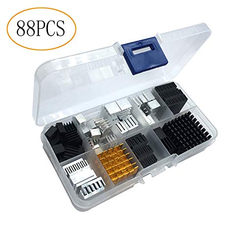 88pcs Heatsink Kit Small to Medium Size Cooler Heat Sink Set for Cooling Development Board Laptop CPU GPU VGA RAM IC Chips LED MOSFET Transistor SCR Southbridge Northbridge Voltage Regulator