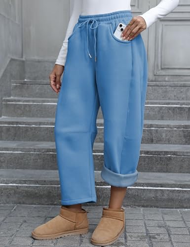 Yeokou Womens Fleece Lined Sweatpants Barrel Leg High Waist Winter Joggers Cozy Home Travel Lounge Pants with Pockets3