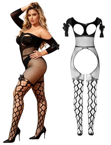 comeondear Bodystocking Grande Taille Ouverte Entrejambe Dessous Sexy Femme Transparente Lingerie Résille Tenue Hot Bas Fishnet Bodysuit Body Nuisettes...
