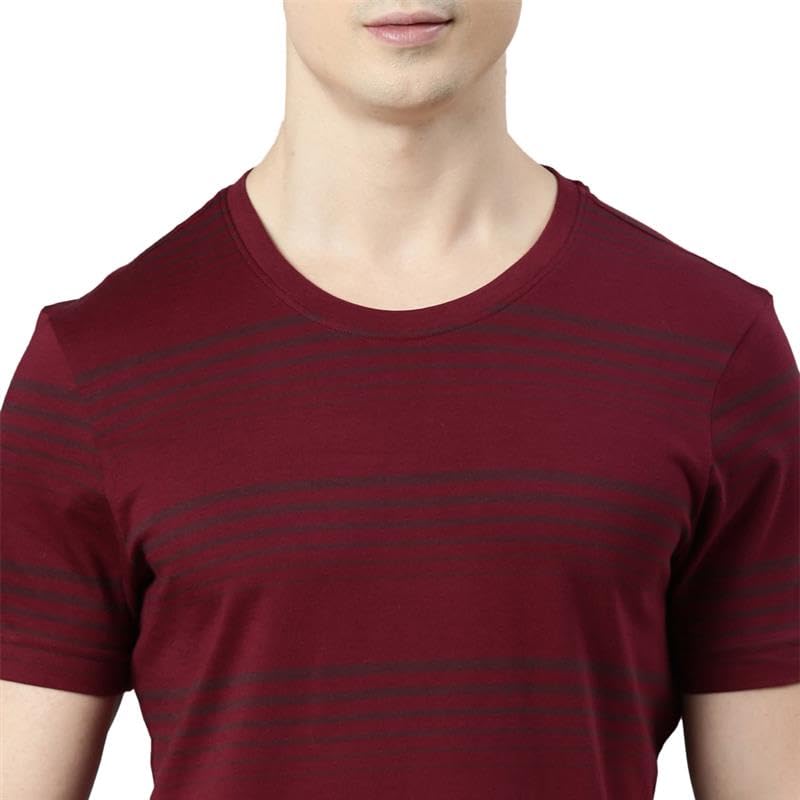 Image of F A S O Men's T-Shirt - Super Soft Combed Cotton Rich Fabric Sporty Striped Design Customized Comfort Fit