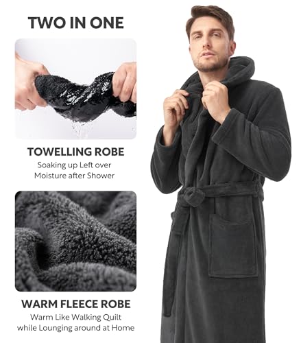 Image of DAVID ARCHY Men's Soft Fleece Plush Robe Full Length Long Bathrobe