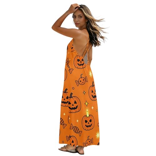 Robe caraco motif bougies effrayantes et citrouille dos nu fluide