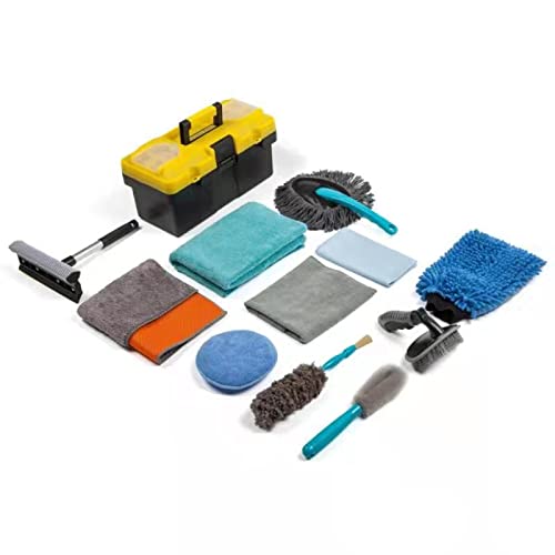 Isahouse Kit de Nettoyage de Voiture 12PCS, Professionnel Microfibre Lavage Voiture Nettoyer Kit, Brosse de Roue et de Jante, Chiffons de Nettoyage Cover