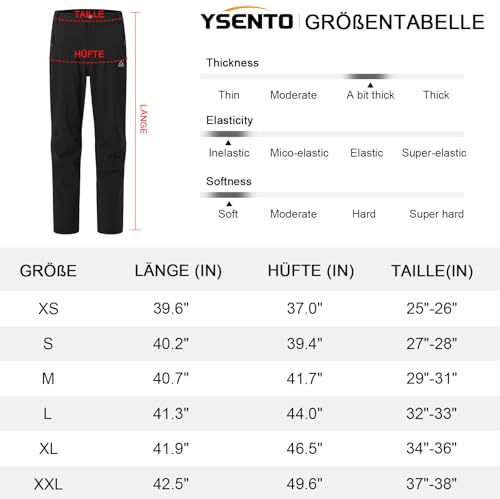 YSENTO Damen Softshellhose Winter Wanderhose Skihose wasserdichte Warm Gefüttert Thermohose Outdoorhose Trekkinghose(Schwarz,L)