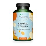 Vegavero Natural Vitamin C Supplement | Organic VIT C from Acerola Cherry Extract | 225% NRV | NO Additives| 180 Capsules | Vegan
