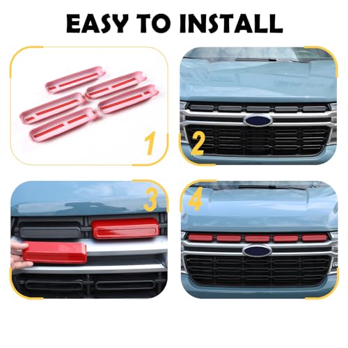 Image of Front Bumper Grille Cover Compatible with Ford Maverick 2022 2023, Car Air Inlet Vent Grille Cover, Grill Grille Inserts Trim Cover (Sport Red)