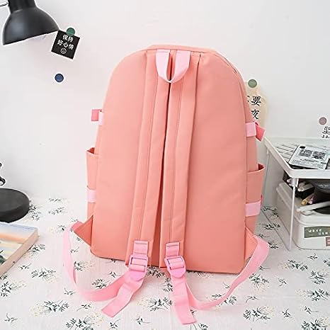 4pcs School Bags Set for Teen Girls Aesthetic Kawaii Backpacks, Blue, L, Daypack Backpacks