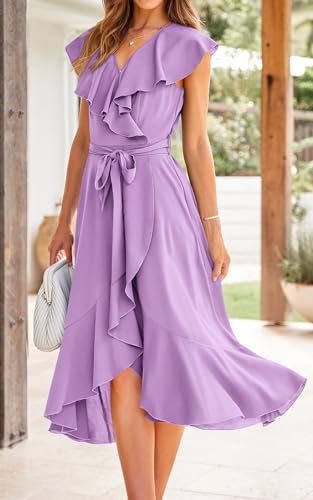 Image of PRETTYGARDEN Women's 2023 Summer Wrap Maxi Dress Casual Boho Deep V Neck Short Sleeve Ruffle Hem Split Beach Long Dresses