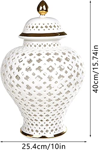 Ceramic Jars,Tea Jar,Chinese Style Storage Jars,Ceramic Jar Ginger Jars Decorative Vases Handmade Vintage Hollow Ceramic With Lid Lattice For Home Decor Ginger Jar Temple Jar Porcelain Artwork,16In #TOP1