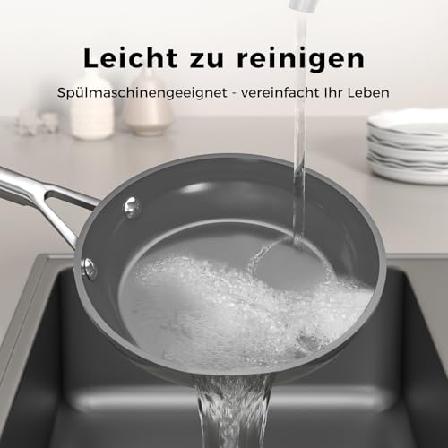 naturepan Pfannenset Keramik Induktion (20+24+28cm), DiamondTitan-Keramikbeschichtung, Antihaft Bratpfanne mit Edelstahlgriff… – Ansicht 6