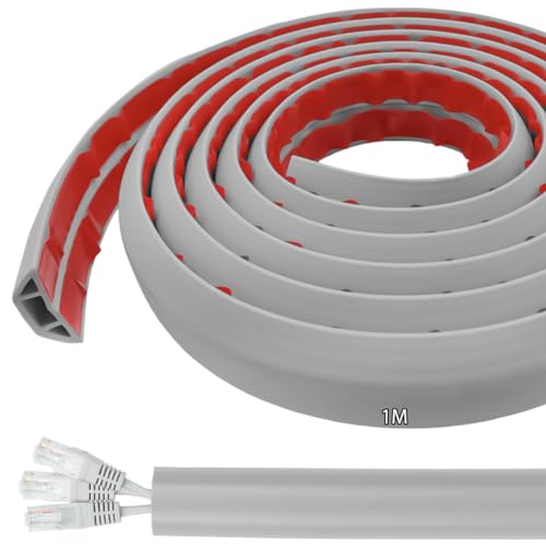 Kabelkanal Selbstklebend Boden Kabelbrücke 1M Fussboden Kabelkanal Flexibler PVC Bodenkabelschutz, Kabelabdeckung zum Büro, Konzert usw, Kabelschutz und Verhinderung von Stolperfallen Gray