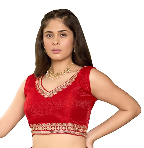Image of Pujia Mills Women's Sequin Embroidered V Neck Sleeveless Readymade Saree Blouse Indian Ethnic Designer Stitched Readymade Saree Blouse Sleeveless Blouse Readymade Blouse for Women