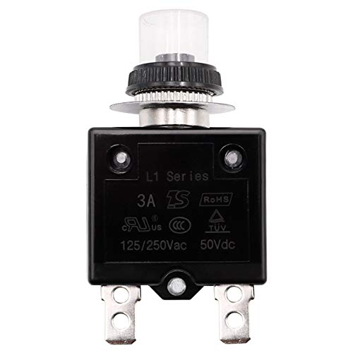 Tnisesm 3A Push Button Circuit Breaker 125/250V Ac 50V Dc, L1 Series Manual Reset Thermal Circuit Breaker With 19Cm Wire Leads, 6.3Mm Female Spade Terminals And Waterproof Button Transparent Cap #TOP2
