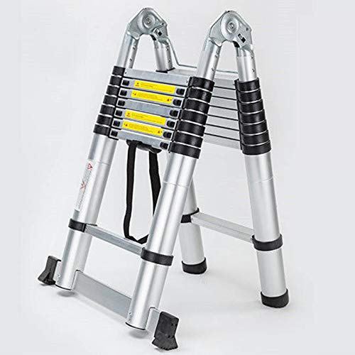 Bowoshen 16.5FT Aluminum Telescoping Extension Ladder 330lbs Max Capacity A-Frame Lightweight Portable Multi-Purpose Folding with Support Bar Anti-Slip EN131 Certificated