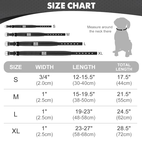 Joytale Halsband Hund, Weich Hundehalsband Gepolstert Neopren Hunde Halsband für Mittelgroße Hunde, Nylon Reflektierend Breit Halsbänder, Schwarz