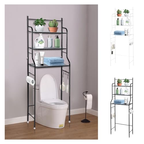 WODFARR - Mueble de baño, columna de inodoro, mueble de baño, 3 filas, estante de baño, inodoro (165 x 55 x 26 cm), color negro