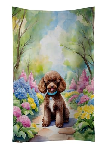 Caroline's Treasures Chocolate Poodle Spring Path Kitchen Towel Dish Cloths Guest Hand Towel Decorative Bathroom Towel for Face,Tea, Dishcloth, Kitchen and Bath