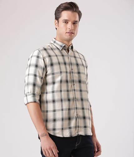 Image of TURMS Men's Casual Checks Shirts, Odor Control, Moisture Wicking, Button Down Collar, Cool Tech Cotton Fabric, Tailored Fit, Full Sleeve