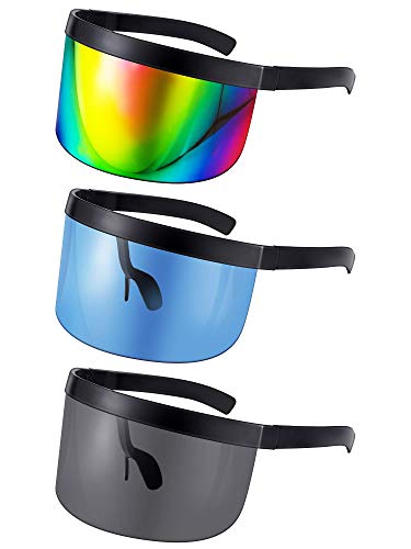 3 Pairs Oversize Shield Visor Sunglasses Flat Top Mirrored Sunglasses Large Face Cover Visor Eyeglasses Black Frame Colored Oversized Glasses