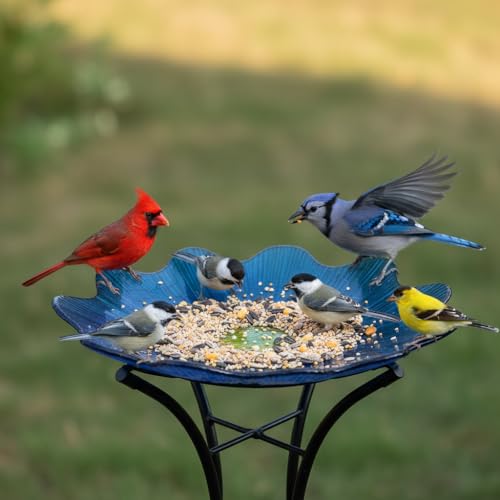 Image of HONGLAND Bird Bath for Outside,15 inch Diameter Large Glass Birdbaths for Outdoors,Detachable Bird Baths Bowl with Metal Stand for Garden Patio Lawn Decor,19 inch Height - Blue