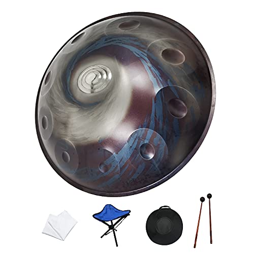 AS TEMAN Tambour en acier Hue Drum - Tambour à langue en acier étoilé - 15 notes - 35.6 cm - Instrument de percussion avec sac, livre de musique, autocollant de notes, 4 médiators (noir étoilé) Cover