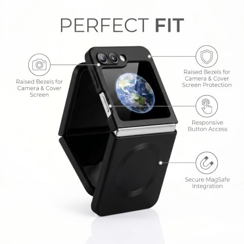Image of amazon basics Premium Mag-Safe Case for Samsung Galaxy Z Flip 5 | Shockproof & Anti-Scratch Cover | Soft Silicone with Wireless Charging | Camera Lens Guard - Black