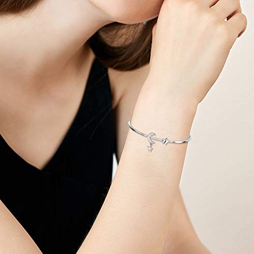 Aoboco Sterling Silver Crescent Moon Star Bangle Bracelet Embellished With Crystals From Austria, Hypoallergenic Silver Moon Jewelry Anniversary Birthday Gifts For Women Wife(New Version) #TOP4
