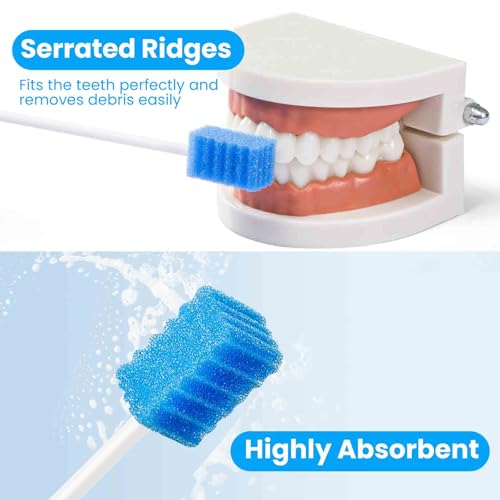 Oral Swabs Disposable 200 Count – Longer Handle Medical-Grade Sponge Mouth Swabsticks, Individually Wrapped - Latex-Free, Non-Abrasive Oral Sponge Swabs for Elderly, Home & Hospital Use (Blue)