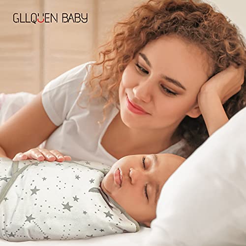 GLLQUEN BABY Organic Newborn Swaddles Sleep Sack, Gray Starry Sky & Astronaut, Swaddle Blankets for Baby Boy, 3 Pack Adjustable Wrap Set, 0-3 Months (Small/Medium)