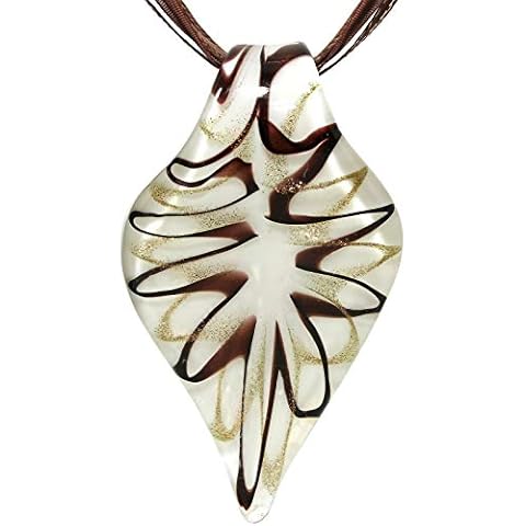 AnsonsImages Hand Blown Glass Necklace Leaf Point Dark Brown Gold White Murano Inspired Pendant Cover
