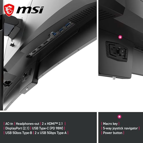 Image of MSI MPG 341CQR X36-34 UWQHD Gaming Monitor (3440x1440, 1800R), 5ª gen QD-OLED, 360Hz, 0.03ms, HDR Customization, Adaptive-Sync, KVM, HDMI 2.1, DP 2.1, USB-C (98W PD), AI Vision, Black