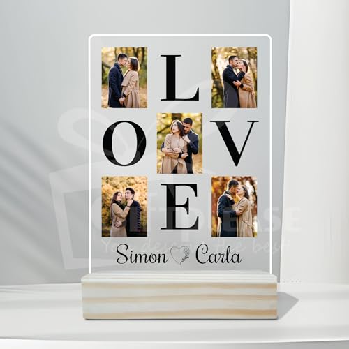 Image of Giftplease Customized Photo And Text Frame With Wooden Stand | Personalised Printed Photo Frame | Gift | Birthday | Anniversary (Transparent, 5MM, 6 * 8 Inches), Tabletop