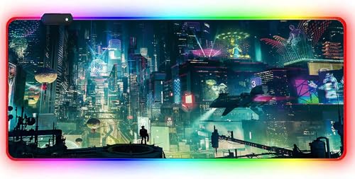 Tapis de souris grand format pour bureau gamer avec LED 7 couleurs