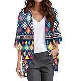 Cárdigan bohemio 2026 con estampado floral colorido para mujer, a la moda, verano, frente abierto, media manga, vacaciones, playa, salida de baño, azul oscuro, XL