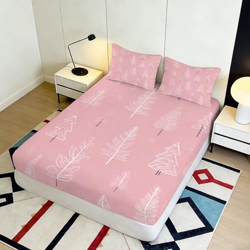 Drap housse motif arbre 3d poche profonde microfibre lit double