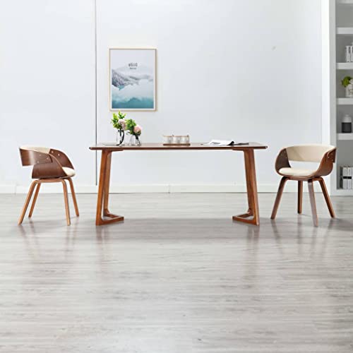 Teenpull Juego de 2 sillas de comedor, piel sintética blanca crema, marco de madera curvada, 53 x 52 x 70 cm, cómodas sillas de cocina para comedor, diseño moderno, duraderas