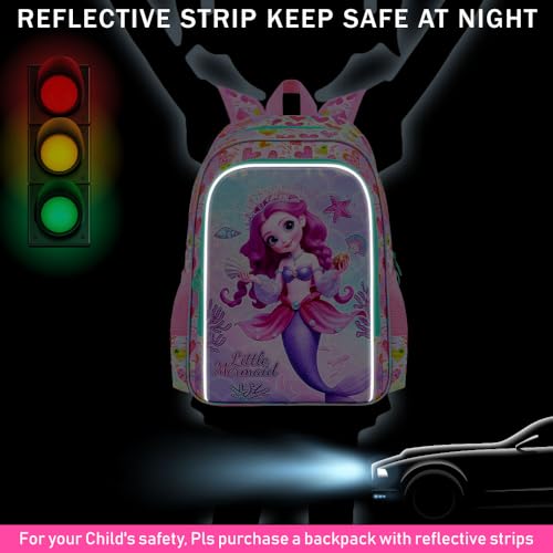 Image of CCJPX 16 inch Mermaid Backpack for Girls, 3Pcs Kids Bookbag with Lunch Box, Water Resistant Elementary School Bag for Kindergarten Preschool Toddler (Pink)