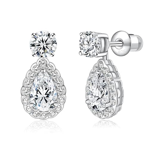 Hitlinker Moissanite Studs Earrings for Women, Sterling Silver Tear Drop