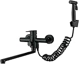 Mixer tap Kitchen Wall mounting Kitchen Faucet Sink Black Kitchen Faucet with Spray Gun 360° rotatab