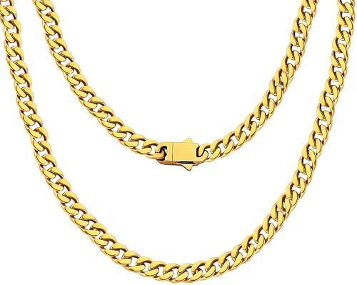 Premium 5mm 7mm 9mm Cuban Link Chain for Men & Women | 14K Gold Plated or Silvery Stainless Steel Necklace | 18~24 Inch Miami Cuban Chain | Hip Hop Gifts Jewelry