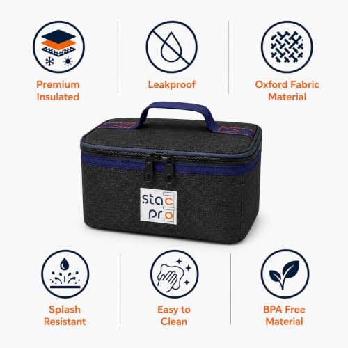 Image of 2 Compartment Glass Lunch Box with Insulated Lunch Bag | Leakproof Airtight Food Storage Container | BPA Free Meal Prep Bento Box for Office, School, College & Travel (570ml)