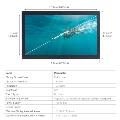 Image of Hosyond 7 Inches USB C Mini Monitor 1024x600 IPS LCD Display Type C Secondary Screen for PC Laptop Windows